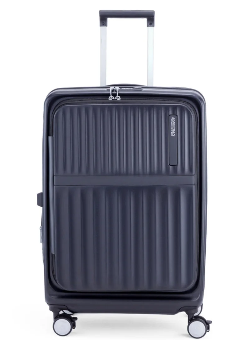 AMERICAN TOURISTER  Trento + Suitcase, Check-In Size 68 cm / 25 inch, 4 Spinner Wheels, Hard Top, Polycarbonate, Black|2 In 1 Optimov™ Shock Absorbing Wheels|Book Opening|Expandable|TSA Lock|Waterproof Section - 3 Years International Warranty  | Best Price UAE